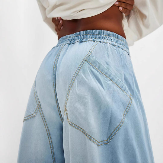 Damen nan weite Lyocell-Hose mit elastischem Kordelbund und großen aufgesetzten Fronttaschen EB