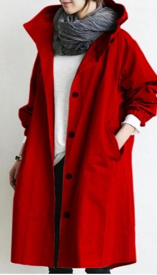Damen nan leichter oversized Regenmantel mit Kapuze und verdeckter Knopfleiste EB