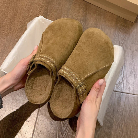 Damen Komfort Clogs mit warmem Innenfutter und modischer Schnalle EB