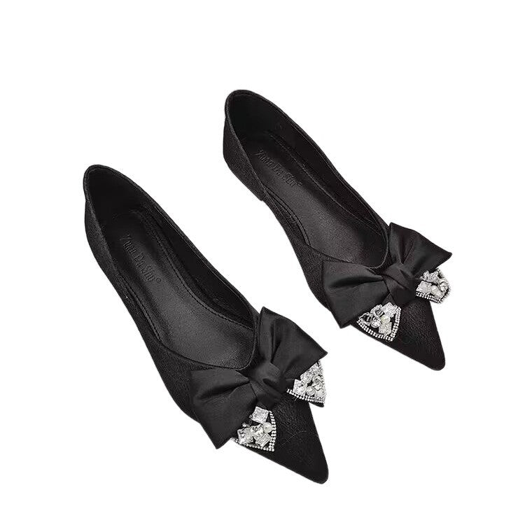 Damen elegante Ballerinas mit funkelndem Schleifendekor EB