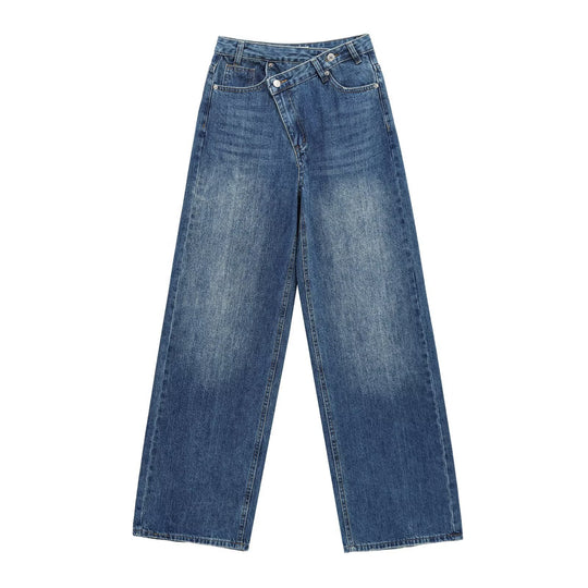 Damen weit geschnittene Jeans im modernen Design mit asymmetrischem Schnitt EB