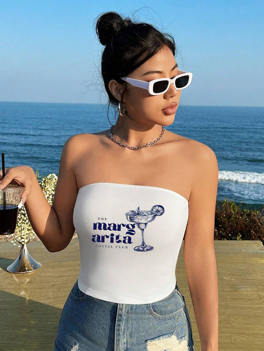 Damen Bandeau-Top mit auffälligem Statement-Aufdruck EB