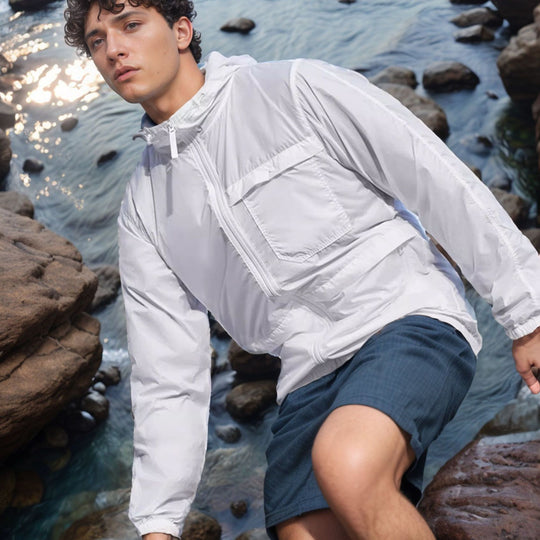 Herren leichte Outdoor-Jacke mit praktischen Taschen und verstellbarem Kapuzenkragen EB