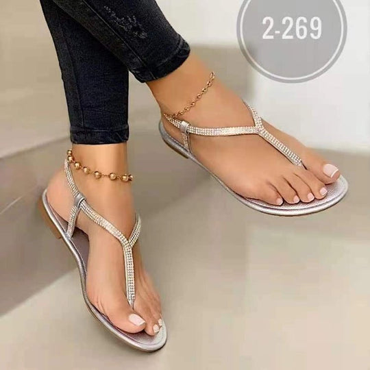 Damen Strassverzierte Zehentrenner-Sandalen EB
