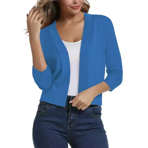 Damen nan offener Kurzcardigan mit dreiviertelärmeln und elastischem Saum EB