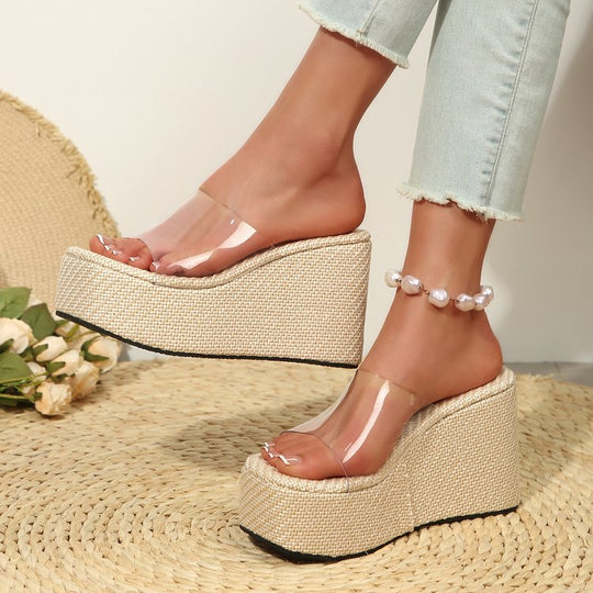 Damen Plateau-Sandalen mit transparentem Riemen und rutschfester Sohle EB