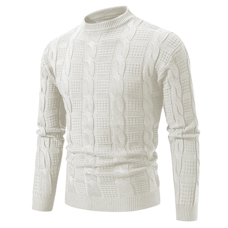 Herren Hochwertiger Grobstrickpullover mit Stehkragen und dekorativem Muster EB
