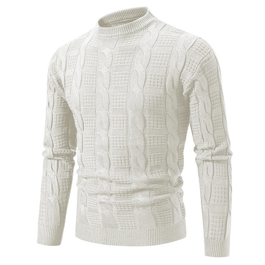 Herren Hochwertiger Grobstrickpullover mit Stehkragen und dekorativem Muster EB