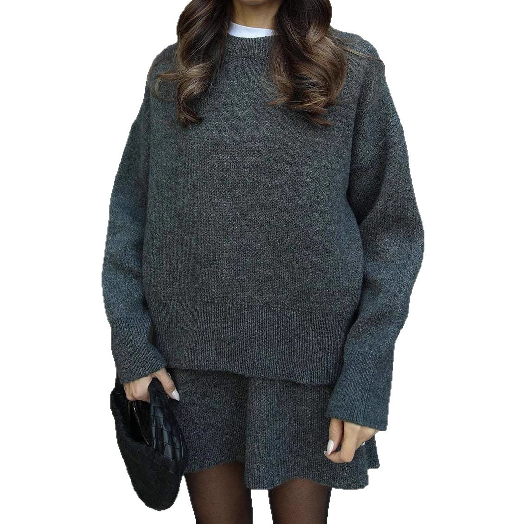 Damen bequemer Strickpullover mit überschnittenen Schultern und modischem Saum EB