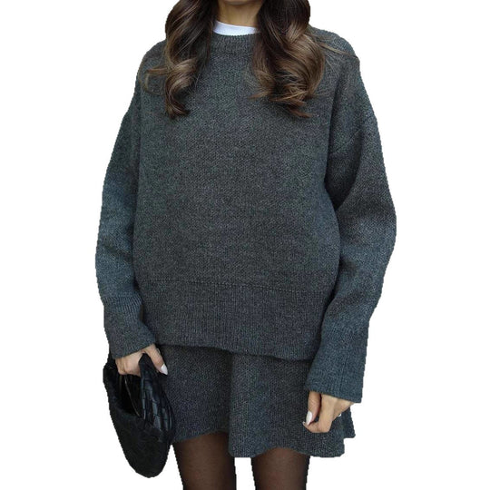 Damen bequemer Strickpullover mit überschnittenen Schultern und modischem Saum EB