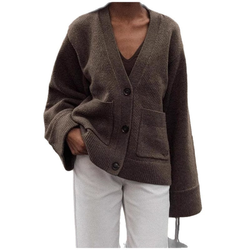 Damen Strickjacke mit voluminösen Ärmeln und praktischen Taschen EB