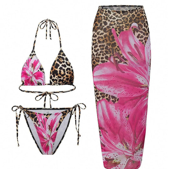 Damen Bikini-Set mit aufregendem Leoparden- und Blumenmuster EB