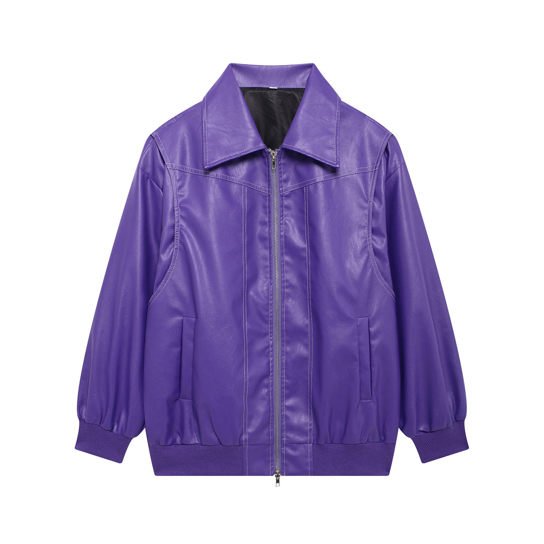Damen Elegante Kunstlederjacke mit hochstehendem Kragen und elastischen Bündchen EB