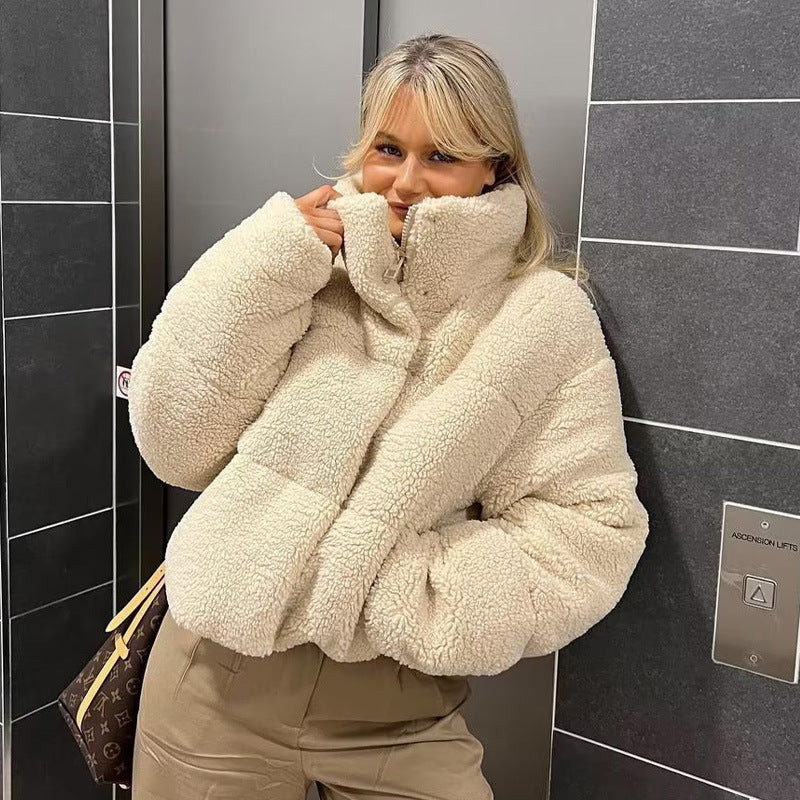 Damen Kuschelige Kurzjacke aus Fleece mit hohem Kragen EB