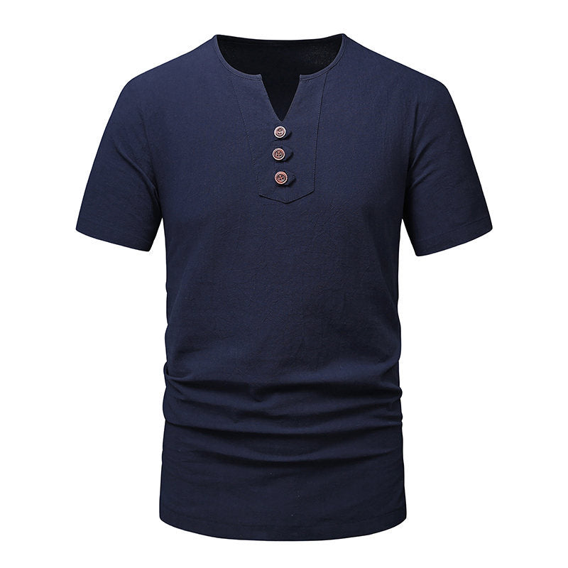 Herren Kurzarm-Henley-T-Shirt mit modernen Knopfdetails EB