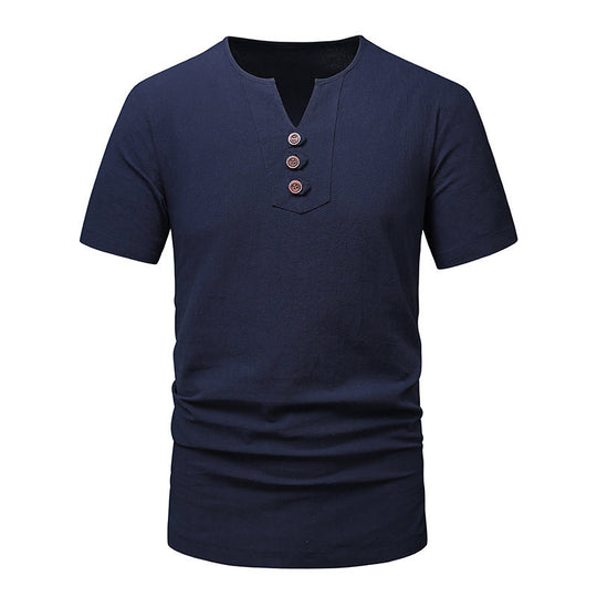 Herren Kurzarm-Henley-T-Shirt mit modernen Knopfdetails EB