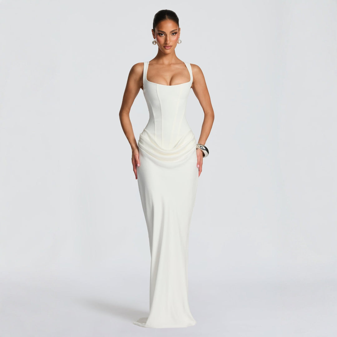 Damen Elegantes Maxikleid mit figurformendem Schnitt und zarten Drapierungen EB