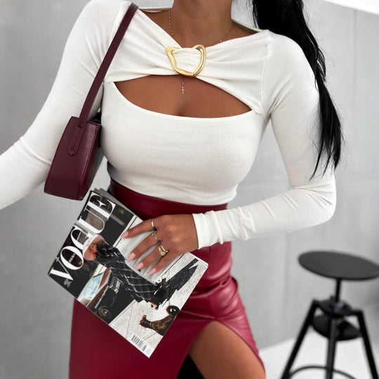 Damen Elegantes Oberteil mit dekorativem Ausschnitt EB