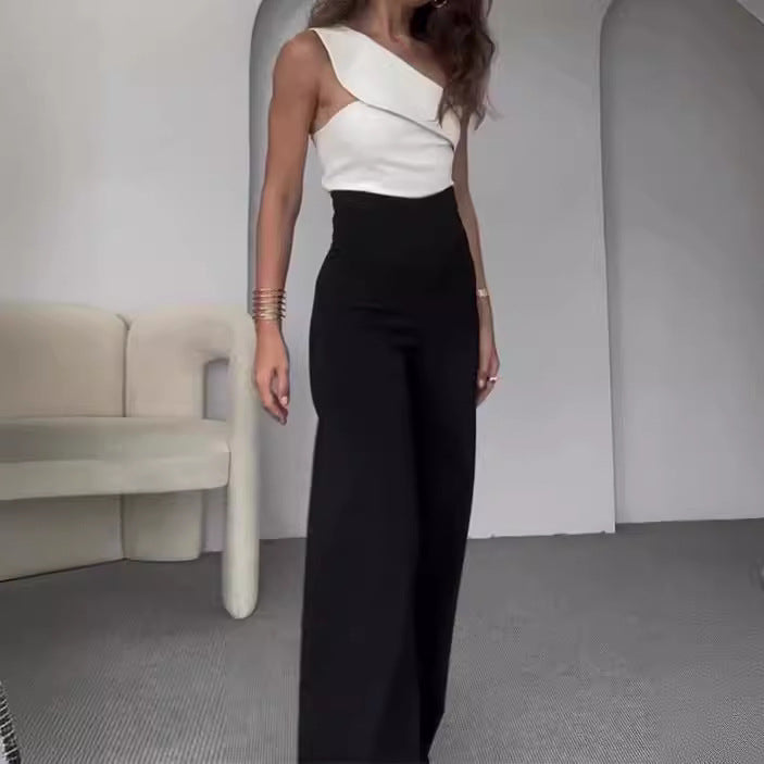 Damen Eleganter Jumpsuit mit asymmetrischem Schnitt und weitem Bein EB