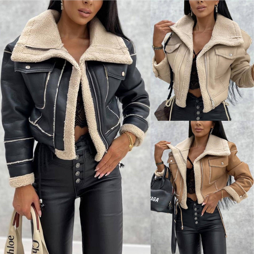 Damen kurze Jacke mit Sherpa-Futter EB