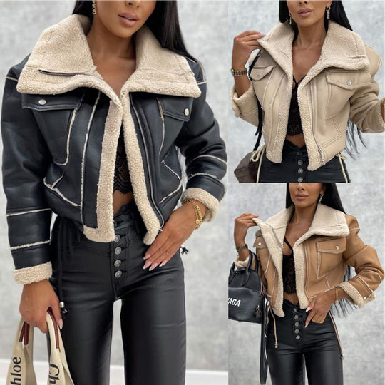 Damen kurze Jacke mit Sherpa-Futter EB