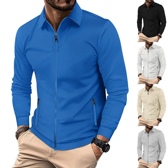Herren nan strukturiertes Slim-Fit Zip-Überhemd mit Hemdkragen EB