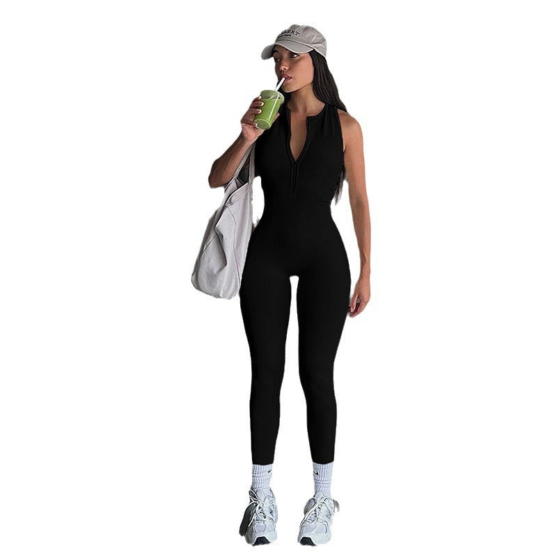 Damen Sportlicher einteiliger Bodysuit mit hohem Kragen und Reißverschluss EB