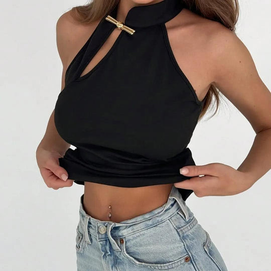 Damen Hochgeschlossenes Sporttop mit dekorativem Schlitz und eleganter Schnalle EB