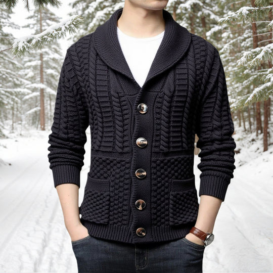 Herren modische Strickjacke mit tiefem V-Ausschnitt und stylishem Zopfdesign EB