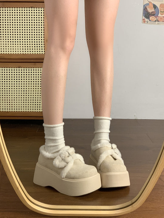 Damen Plattform-Schuhe mit kuscheligem Innenfutter und modischem Schnallen-Design EB