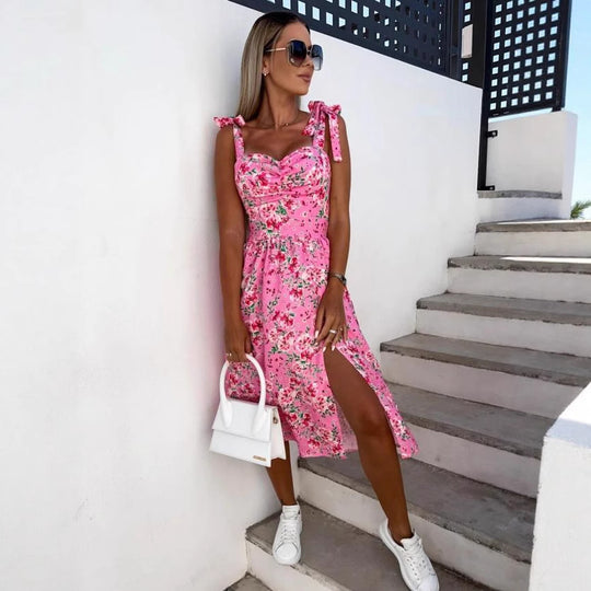 Damen Sommerliches Kleid mit wärmenden Trägern und Blumenmuster EB