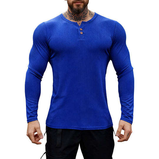 Herren nan geripptes Langarm-Henleyshirt mit flacher Knopfleiste und körperbetonter Stretch-Passform EB
