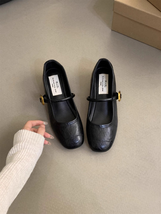 Damen Komfortable Ballerinas mit modischem Riemen und dekorativem Schnallenverschluss EB