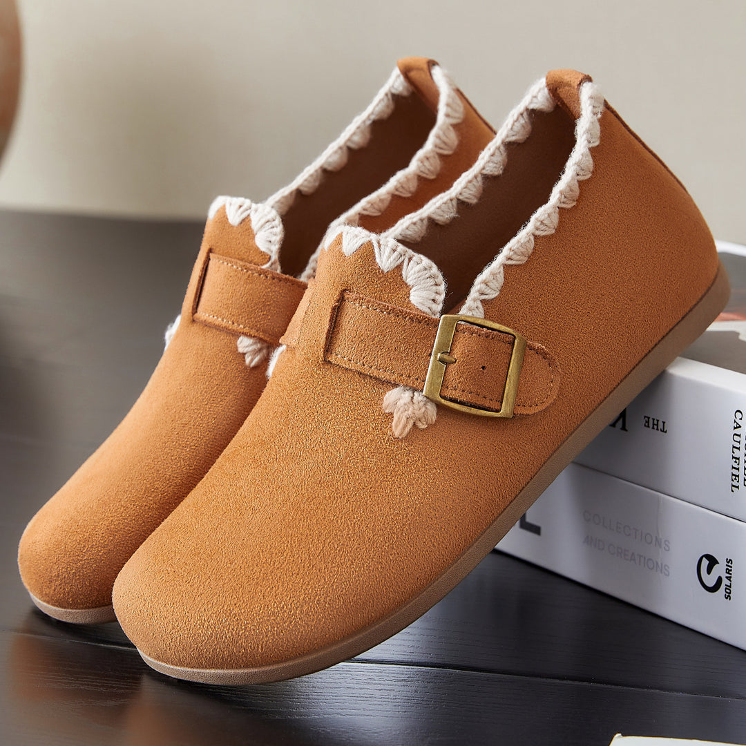 Damen Bequeme Hausschuhe mit dekorativem Riemen und weichem Innenfutter EB