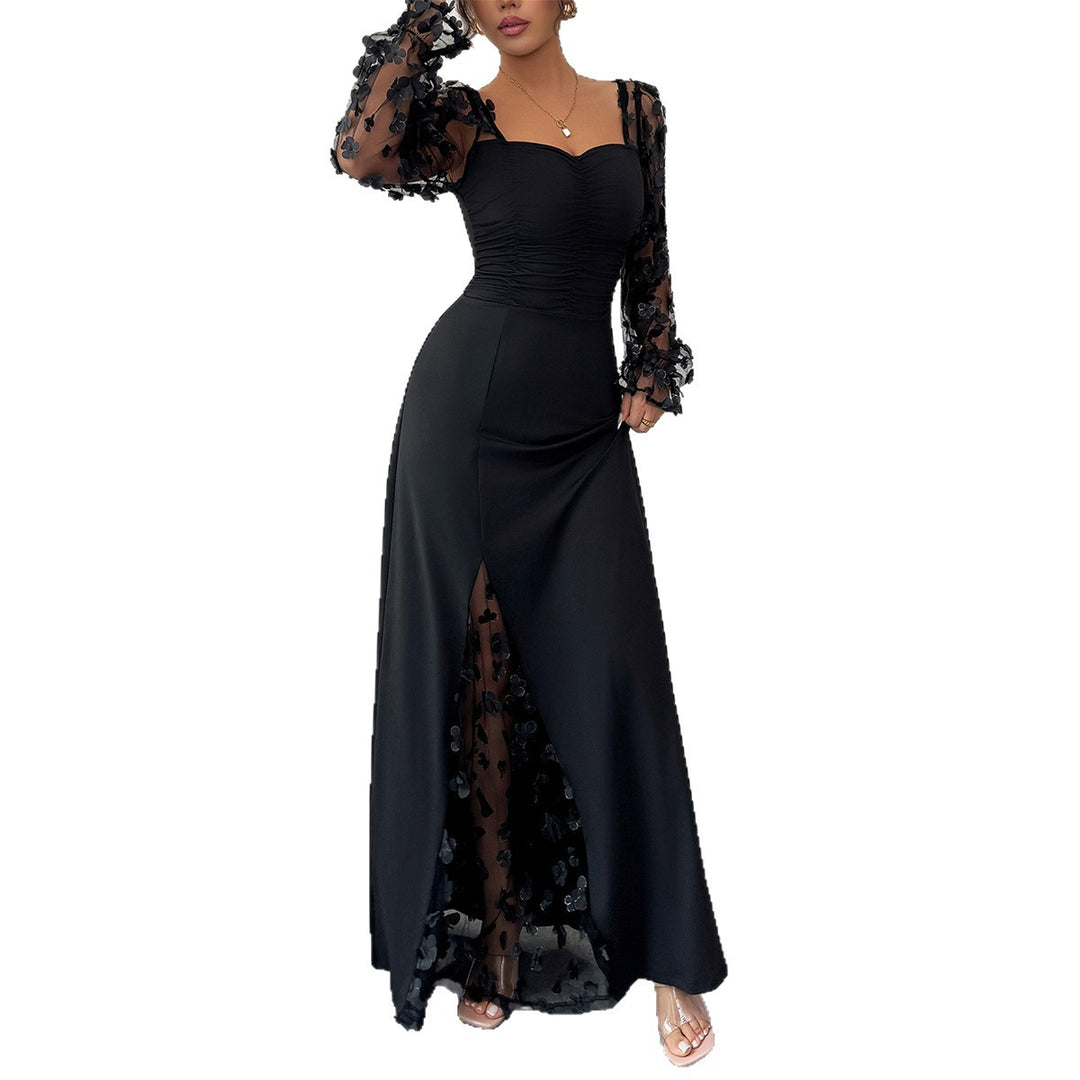 Damen Elegantes Maxikleid mit raffinierten Rüschendetails und transparenter Unterlage EB