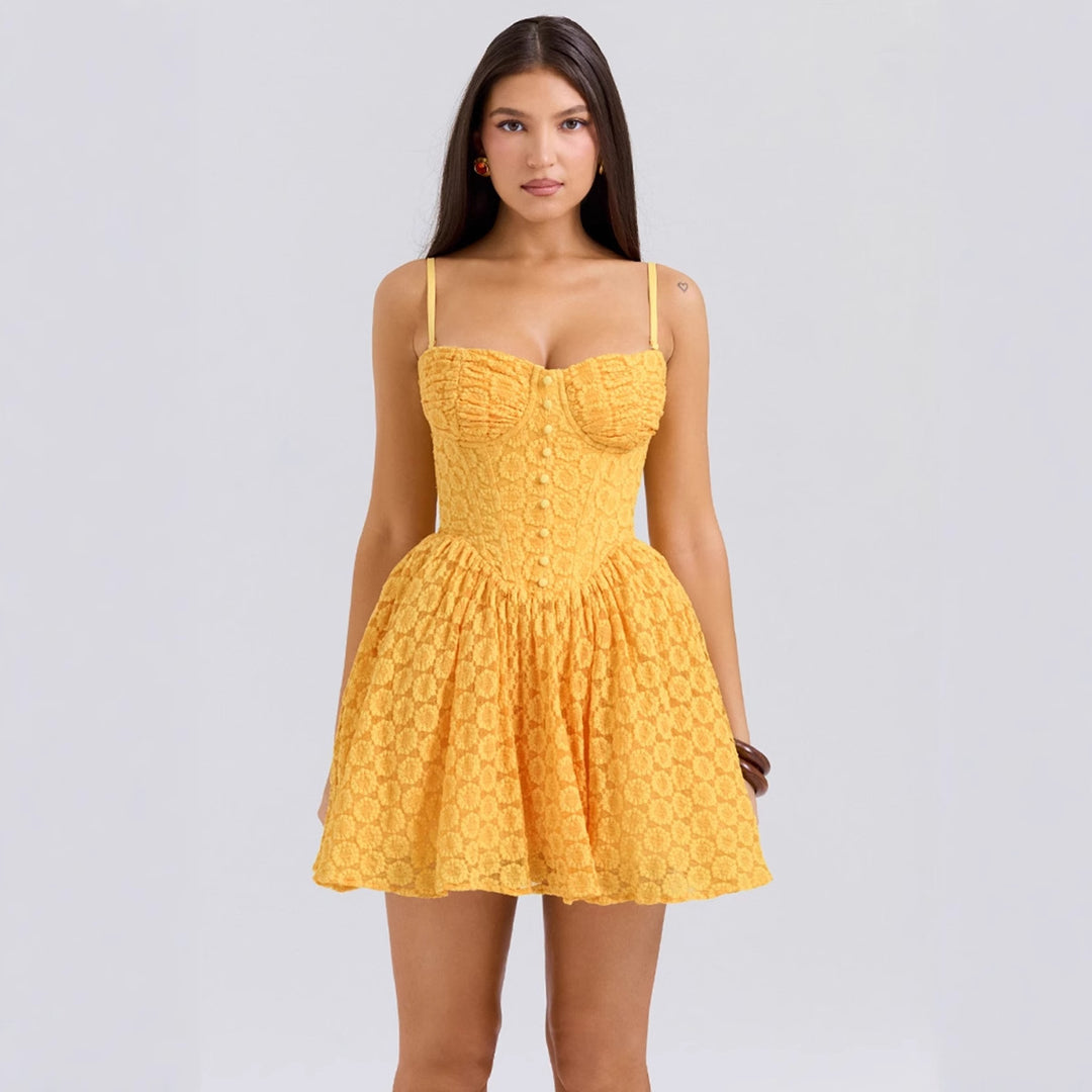 Damen Sommerliches Bustierkleid mit verspieltem Volant und raffinierten Knopfdetails EB