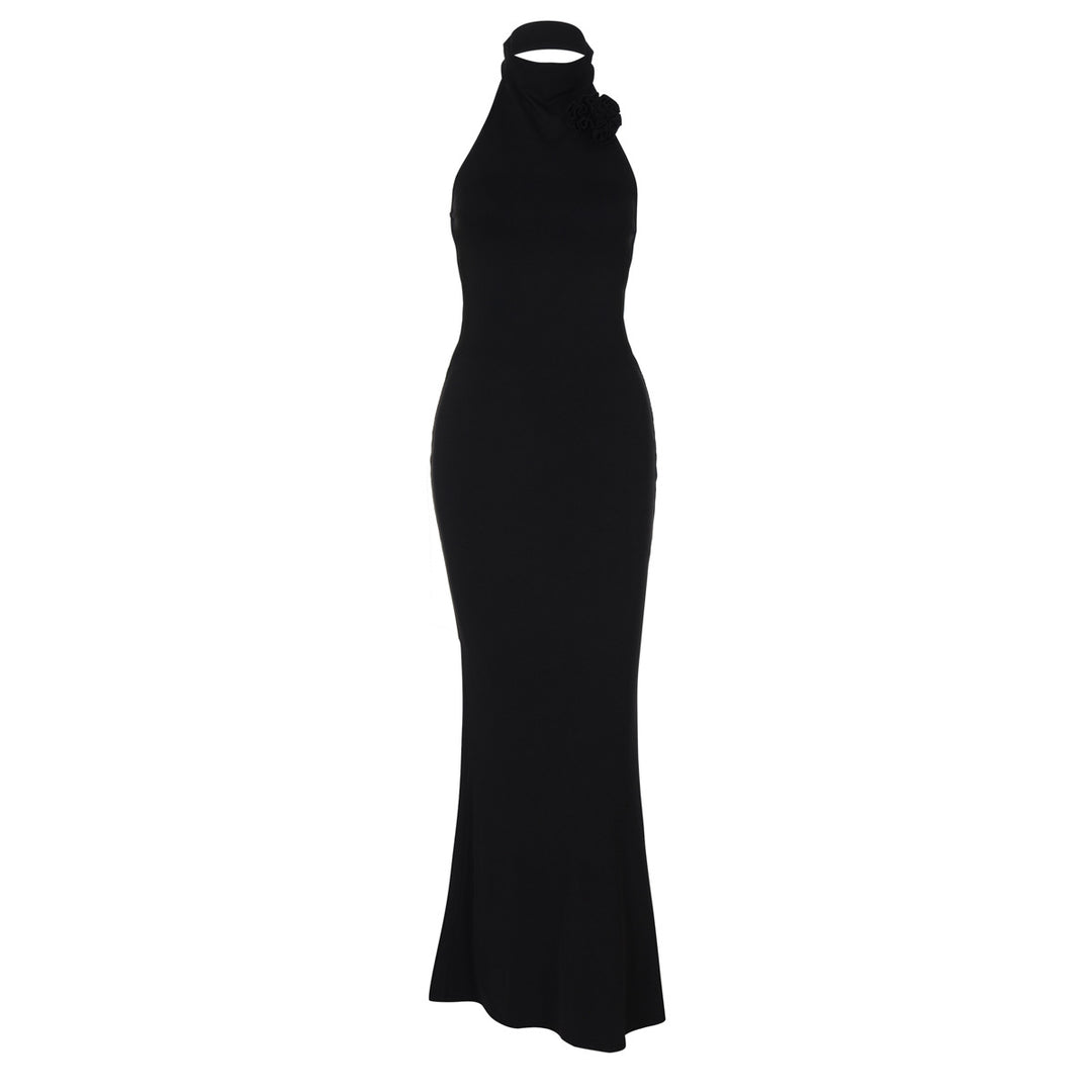 Damen Elegantes Maxi-Kleid mit raffiniertem Halter und floralem Akzent EB