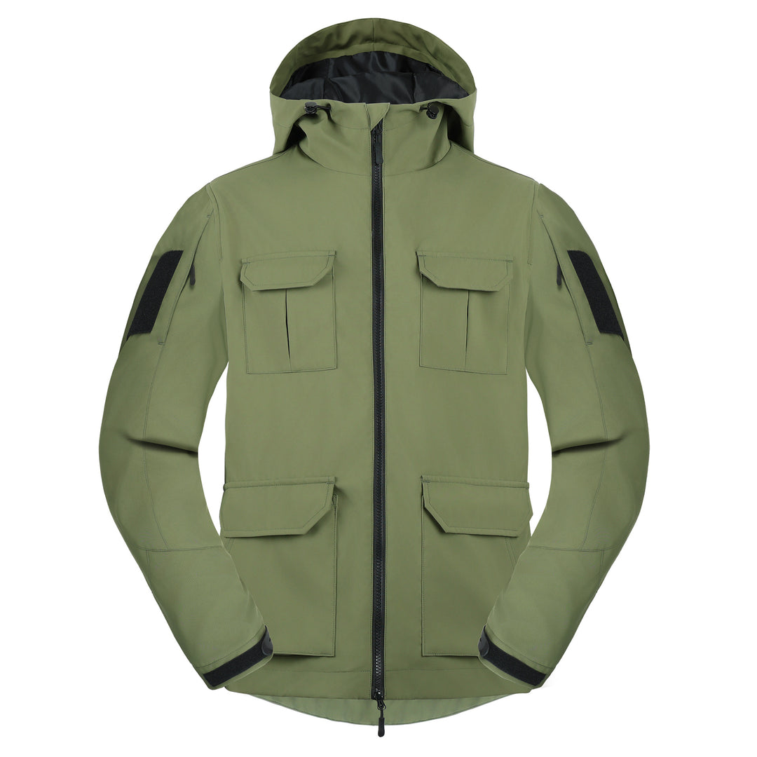 Men's  weatherproof hooded utility parka with flap chest pockets and sleeve patch panels EB