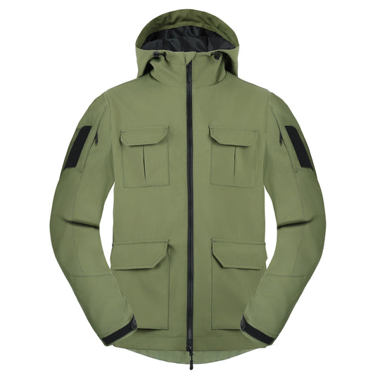 Men's  weatherproof hooded utility parka with flap chest pockets and sleeve patch panels EB