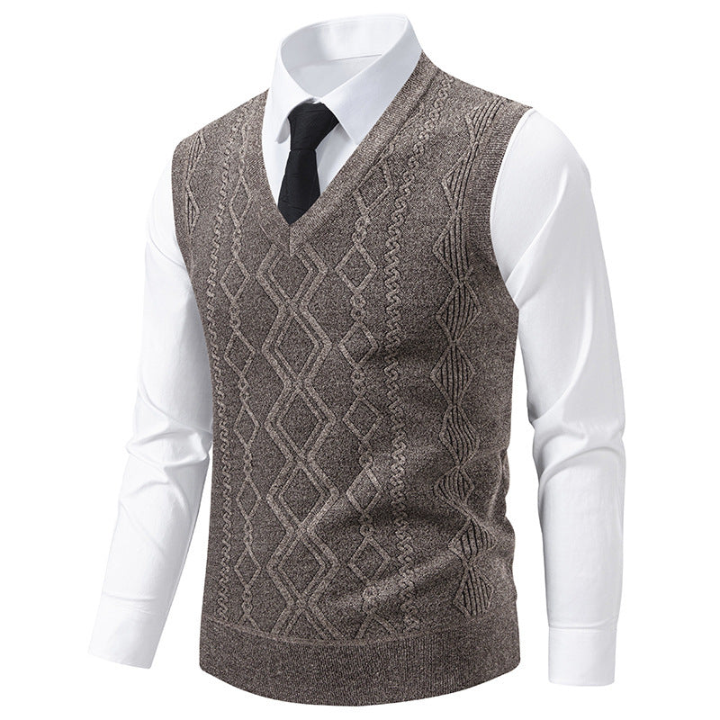 Herren Strickpullover mit V-Ausschnitt und strukturiertem Zopfmuster EB