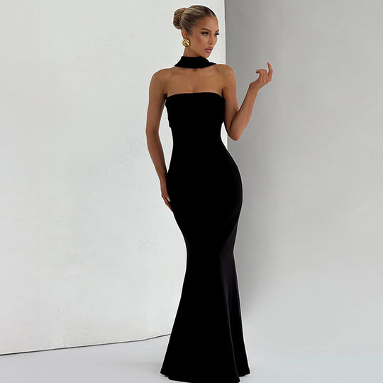 Damen Elegantes Langarm-Maxikleid mit transparenten Details EB