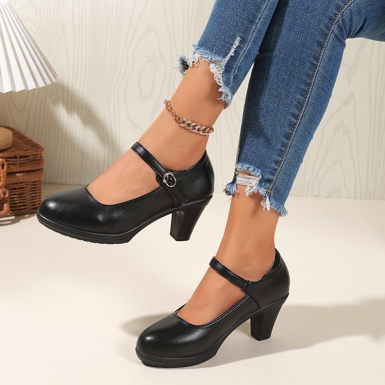 Damen Mary Jane Pumps mit elegantem Riemendesign und komfortablem Blockabsatz EB