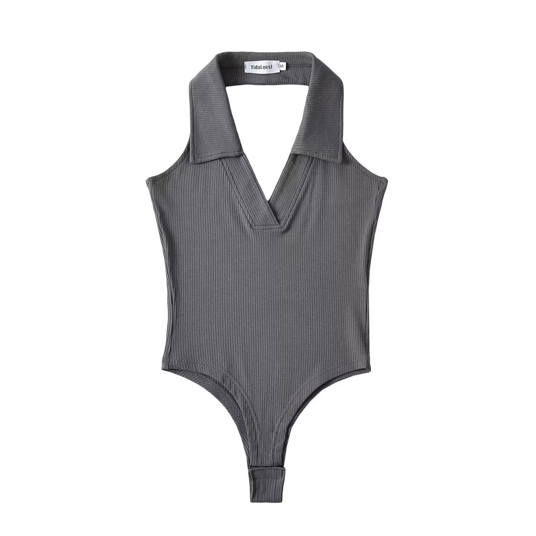 Damen figurbetontes Bodysuit mit modischem Kragen EB