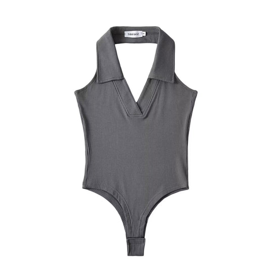 Damen figurbetontes Bodysuit mit modischem Kragen EB