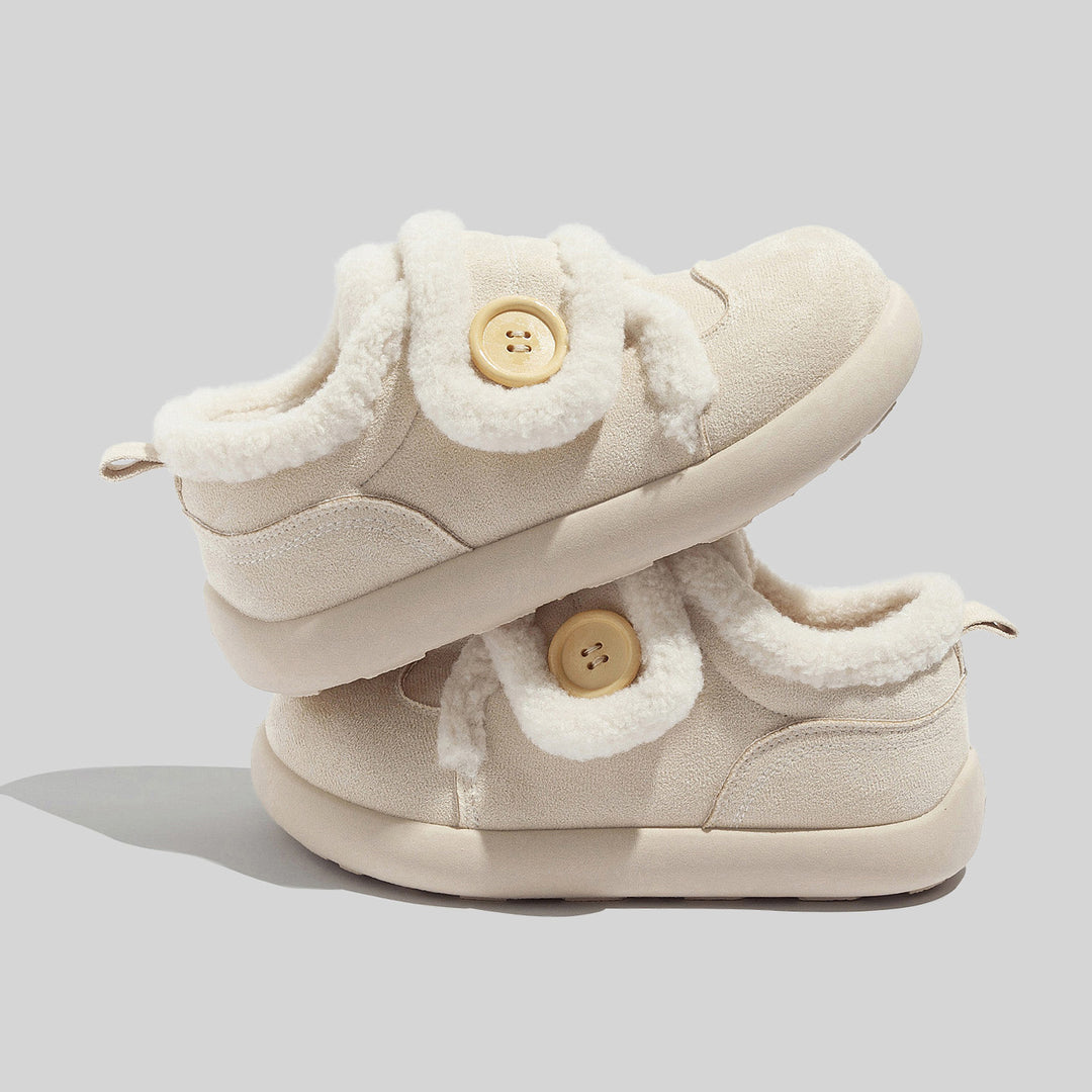 Damen Hausschuhe mit Fleece-Futter und Knopfverschluss EB