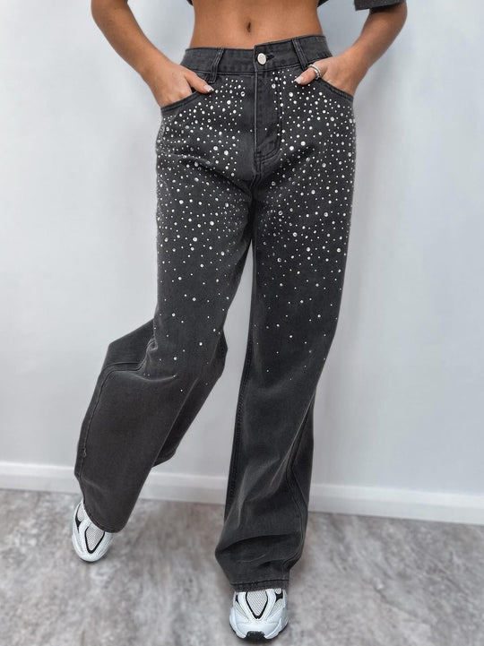 Damen Denim-Hose mit funkelnden Strass-Applikationen EB