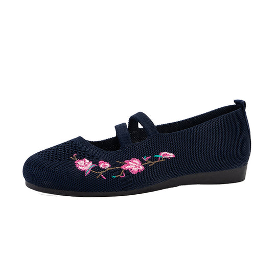 Damen Ballerinas mit floraler Stickerei und atmungsaktivem Netzdesign EB
