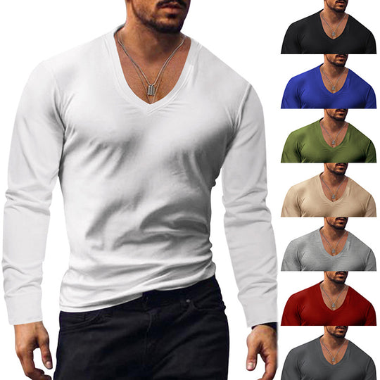 Herren Langarm V-Ausschnitt T-Shirt EB