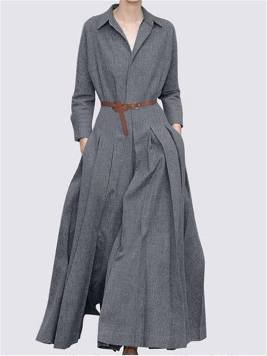 Damen Maxikleid mit eleganten Falten und taillierbarem Gürtel EB