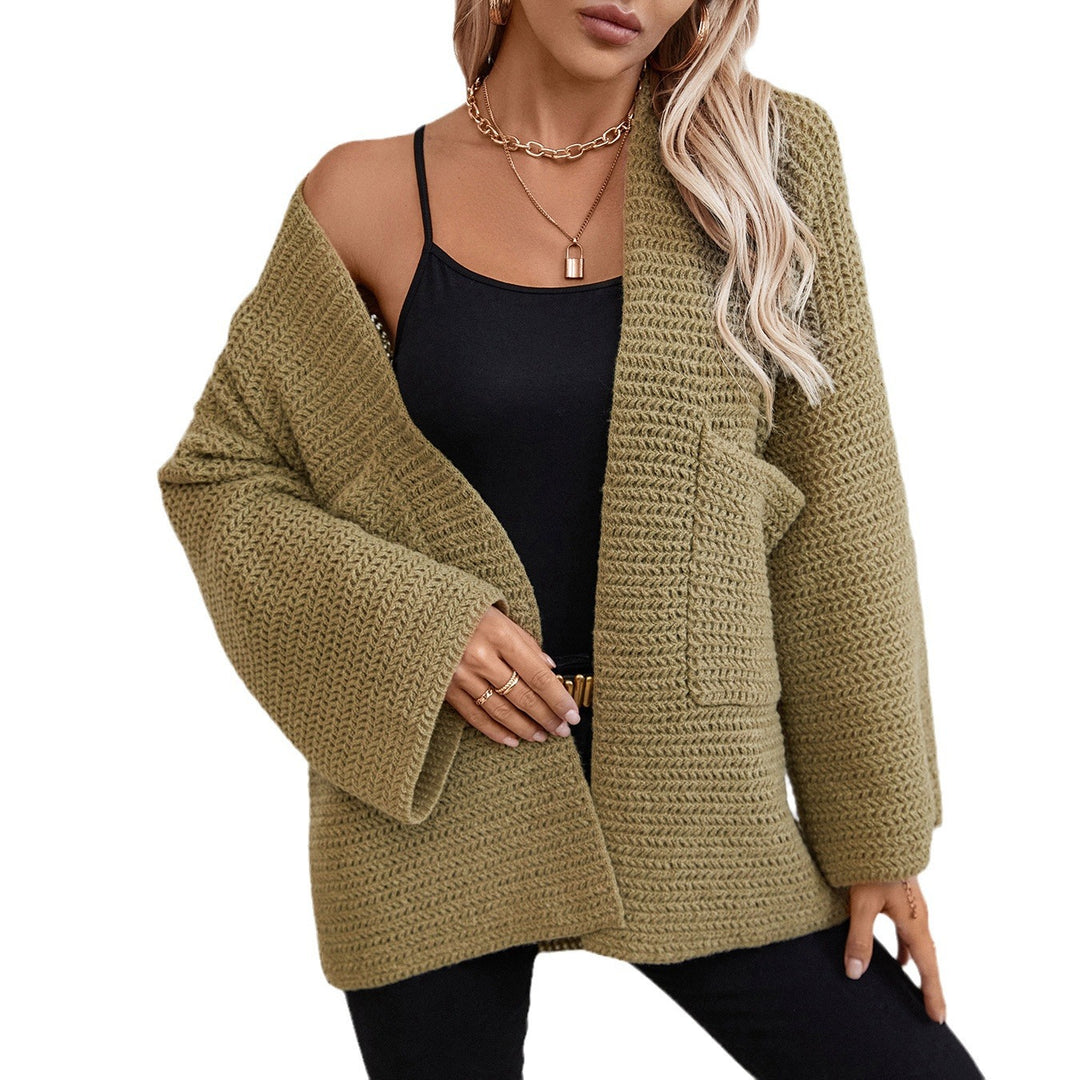 Damen luftige Strickjacke mit großen Taschen und offenen Ärmeln EB